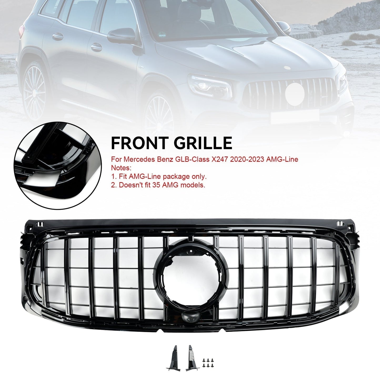 Mercedes 2020-2023 Benz GLB X247 AMG-Line Gloss Black Front Bumper Grill