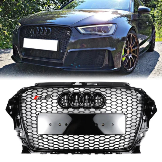 Audi A3 S3 RS3 Style Honeycomb Front Hood Bumper Grille Replacement Black 2013-2016