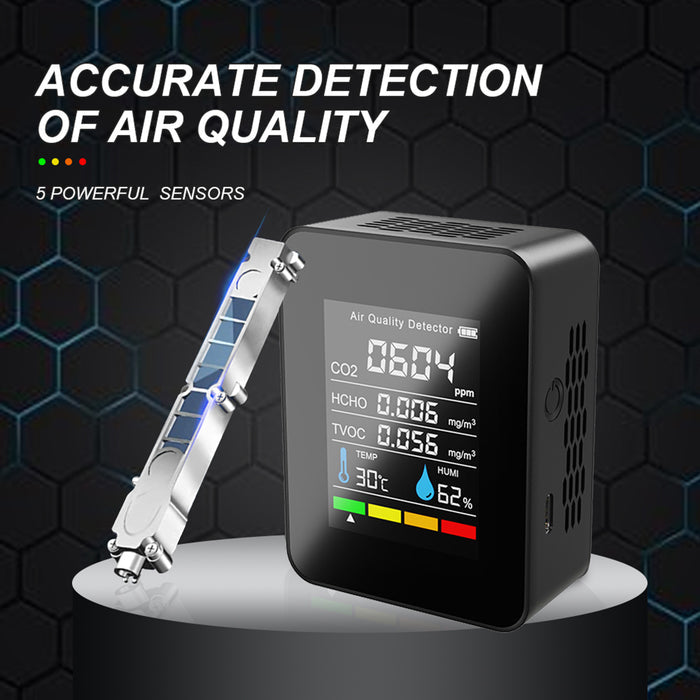 Portable TVOC HCHO CO2 Air Quality Detector Temperature Humidity Tester Monitor, White