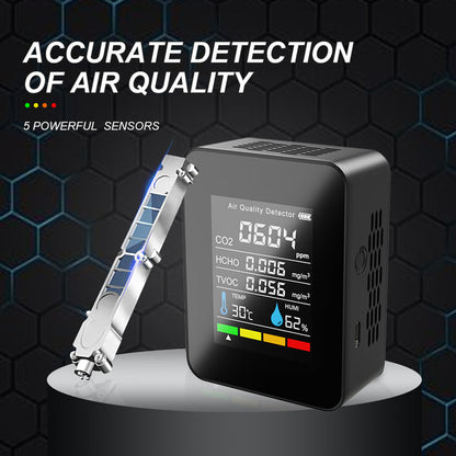 Portable TVOC HCHO CO2 Air Quality Detector Temperature Humidity Tester Monitor, White