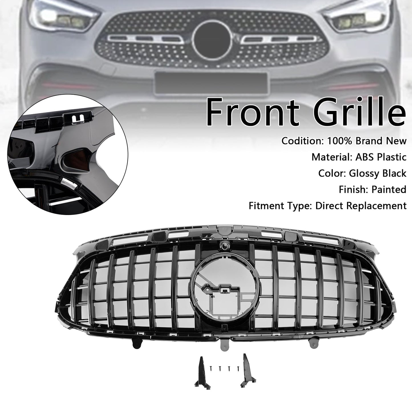 2020-2023 Mercedes Benz GLA-Class H247 GLA250 AMG Line GTR Grill Front Bumper Replacement Black Grille