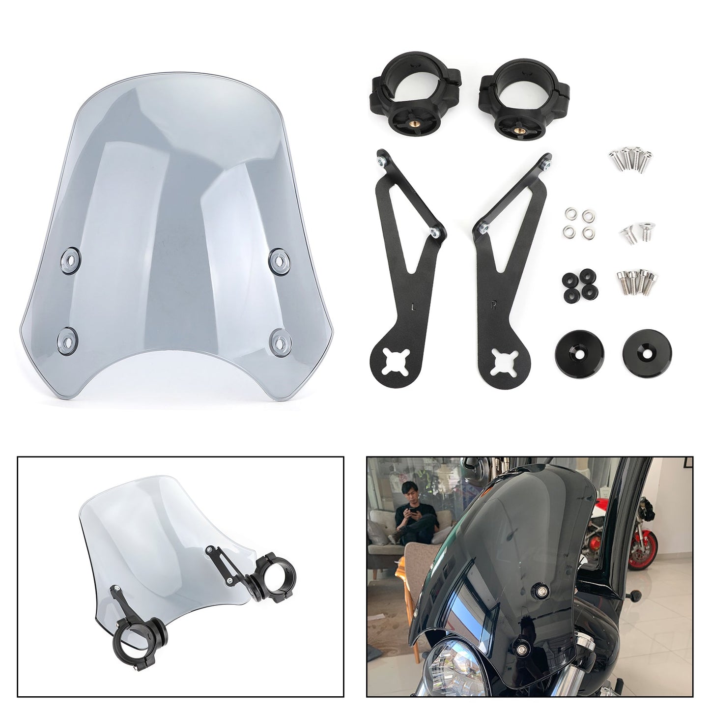 ABS Motorcycle Windscreen Windshield for Harley Dyna Softail Models Gray