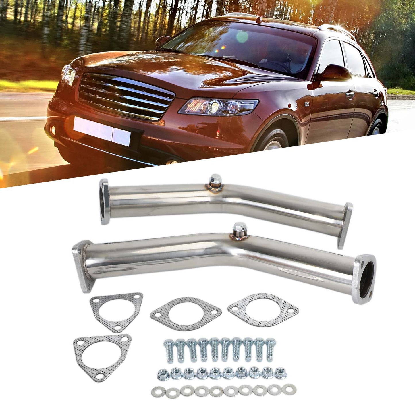2003-2006 Nissan 350Z Infiniti G35 FX35 2 Test Pipes Decat Non Reson Straight Exhaust Fedex Express