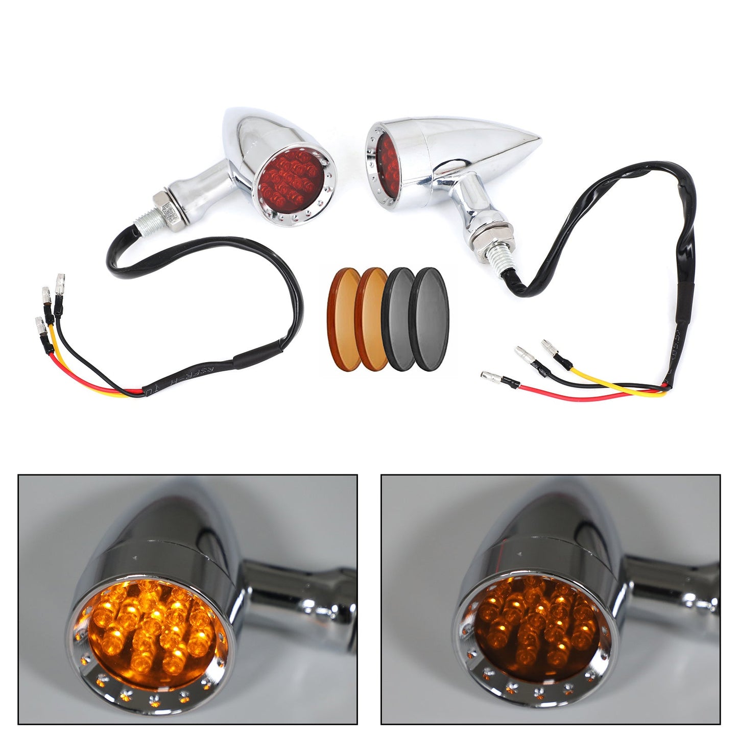 M10 Universal Moto Turn Signal Light Indicators Blinker Bullet L0 Chrome Champoo