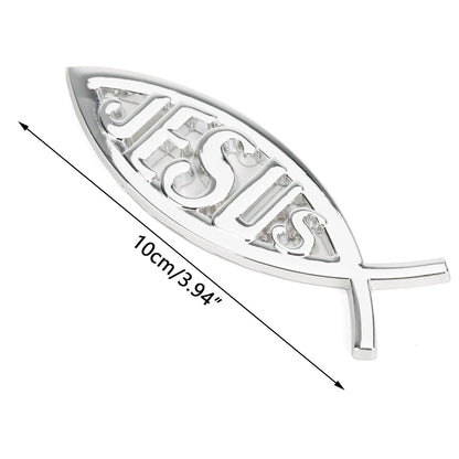 Jesus Christian Fish Symbol Silver 3D Car Decal Emblem Sticker Religious God