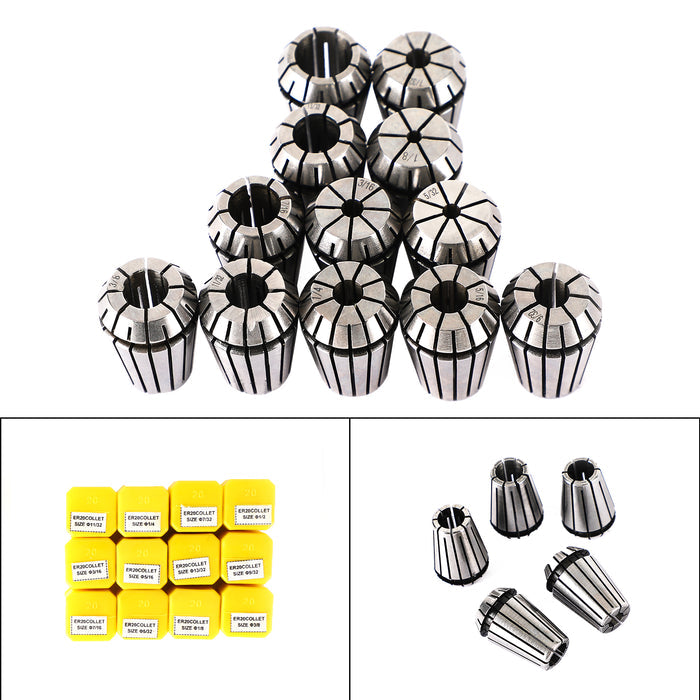 CNC Milling Lathe Engraving Machine, 7Pcs ER20(1/8"-1/2") ER20 Spring Collet Set