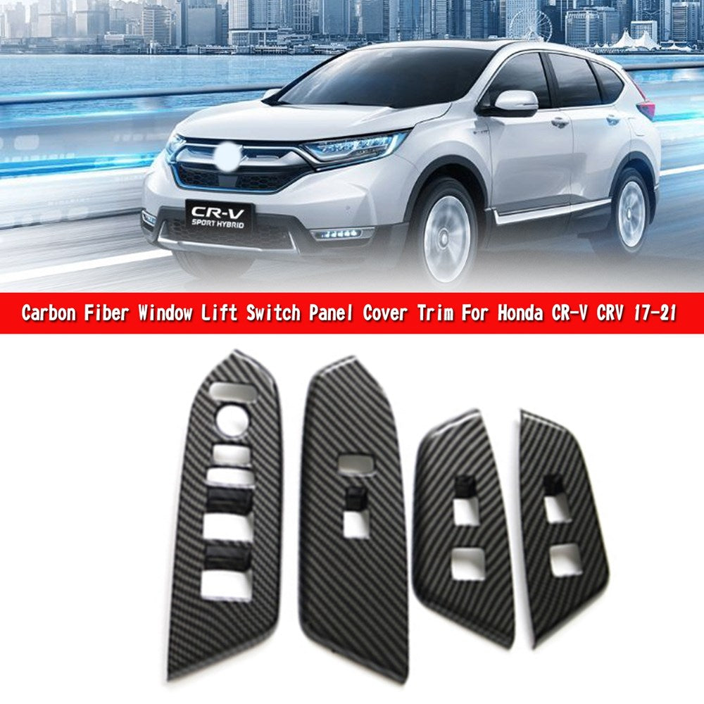 Carbon Fiber Window Lift Switch Panel Cover Trim For Honda CR-V CRV 17-21