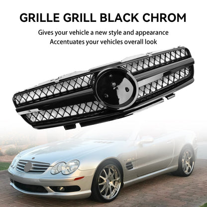 2002-2006 Mercedes Benz R230 SL Class SL350/500/600/SL55/65 1 Fin Star Grill black Chrome Grille