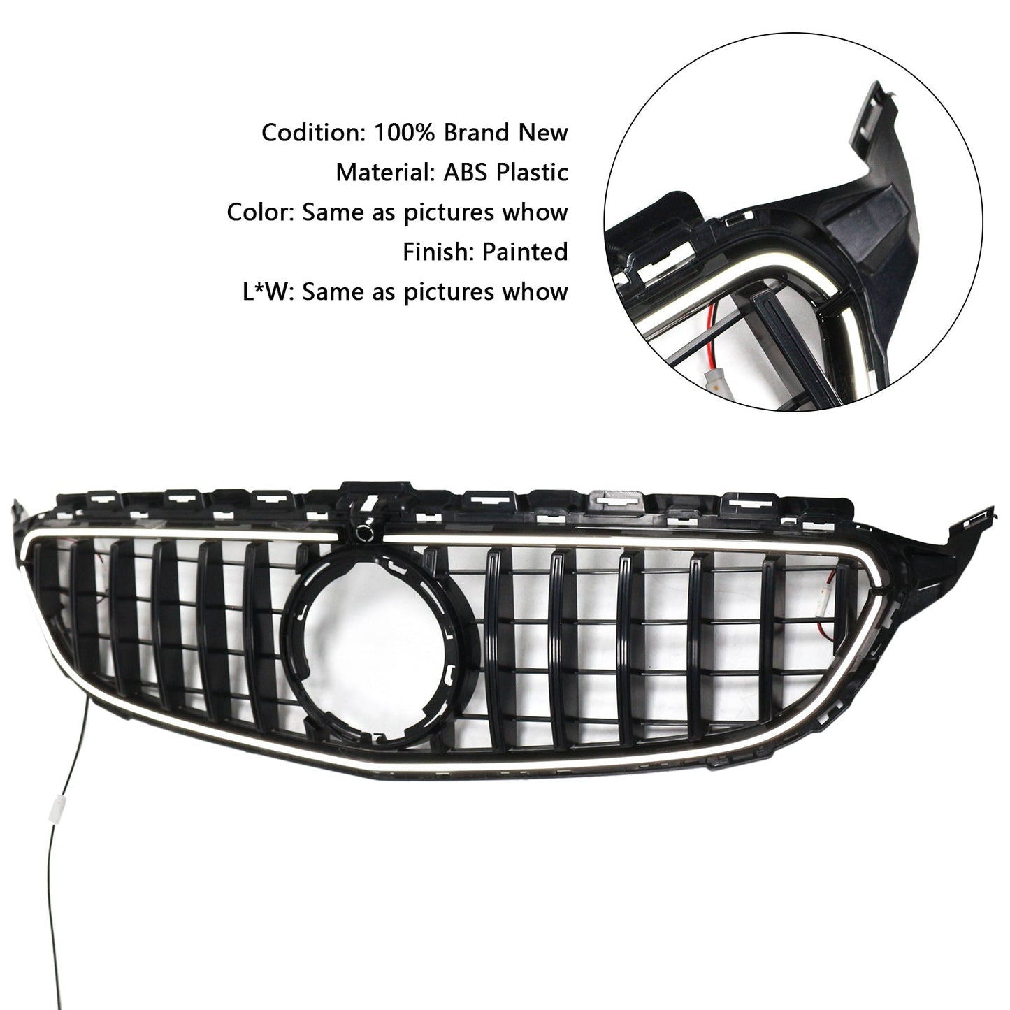 2015-2021 Mercedes Benz C-Class W205 C200 C250 C300 C350 Black Front Bumper Grill Grille W/LED