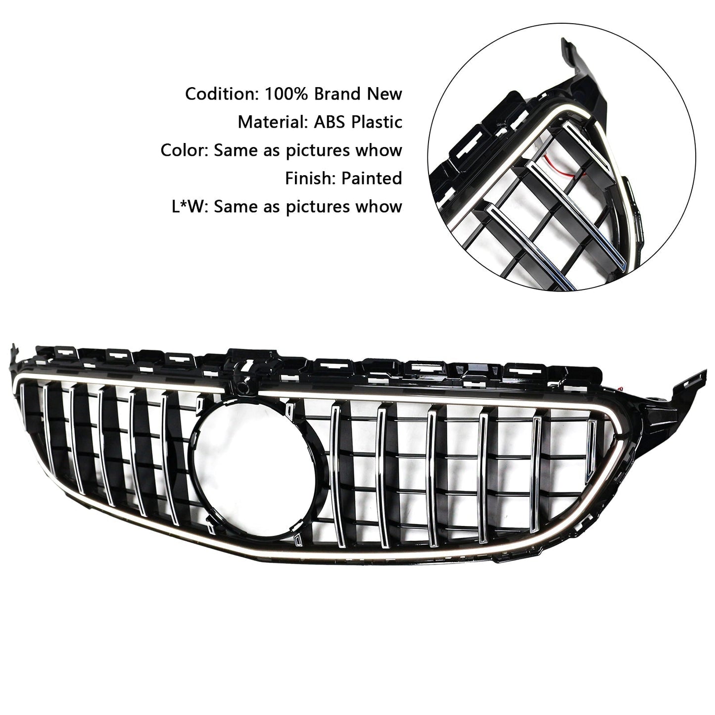 2015-2021 Mercedes Benz C-Class W205 C200 C250 C300 C350 Chrome Front Bumper Grill Grille W/LED