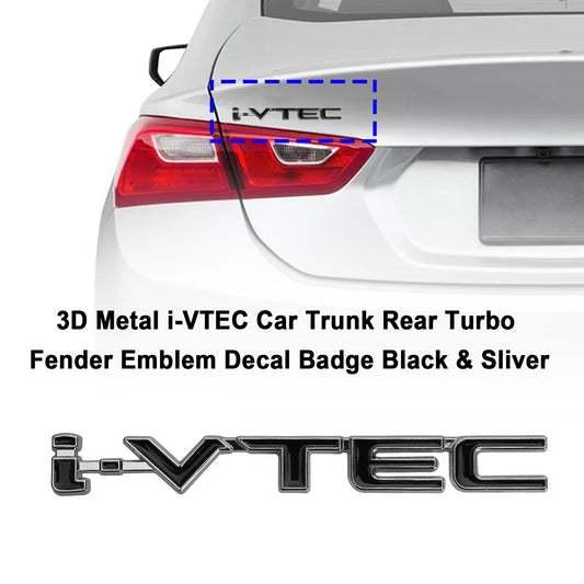 3D Metal i-VTEC Car Trunk Rear Turbo Fender Emblem Decal Badge Black & Sliver