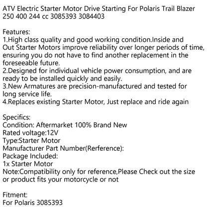 ATV Starter Motor Drive For Polaris Trail Blazer 250 400 244 cc 3085393 3084403 Champoo