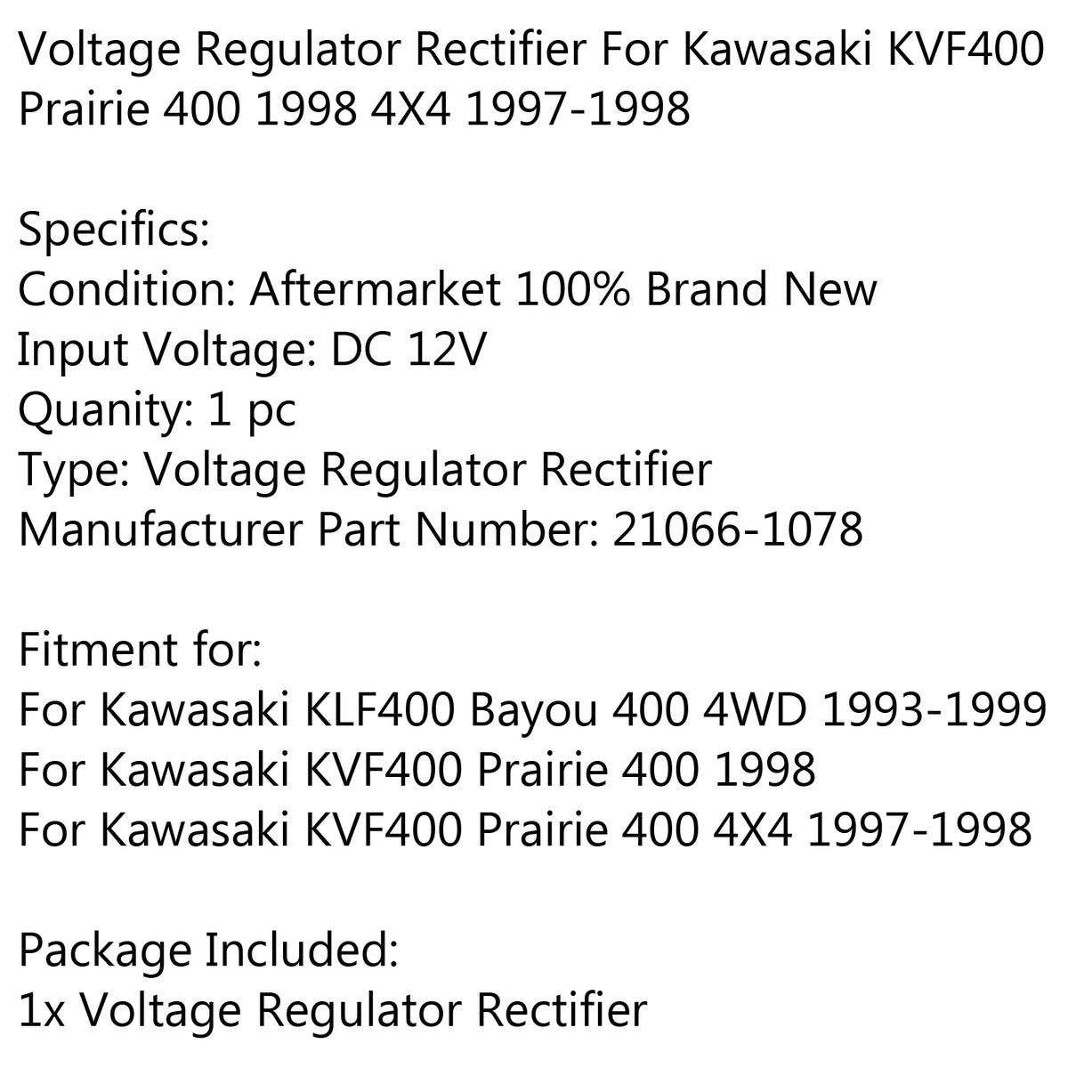 Kawasaki KLF400 Bayou 400 4WD 1993-1999 Voltage Regulator Rectifier