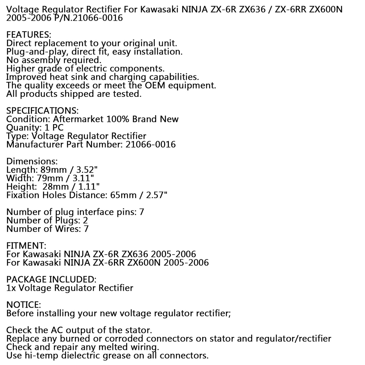 Kawasaki NINJA ZX-6RR ZX600N 2005-2006 Voltage Regulator