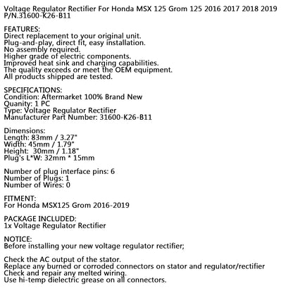 Honda MSX125 Grom 2016-2019 Voltage Rectifier Regulator
