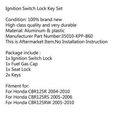 Honda CBR125R 2004-2010 CBR125RS Ignition Switch Fuel Gas Cap Seat Lock Key Set