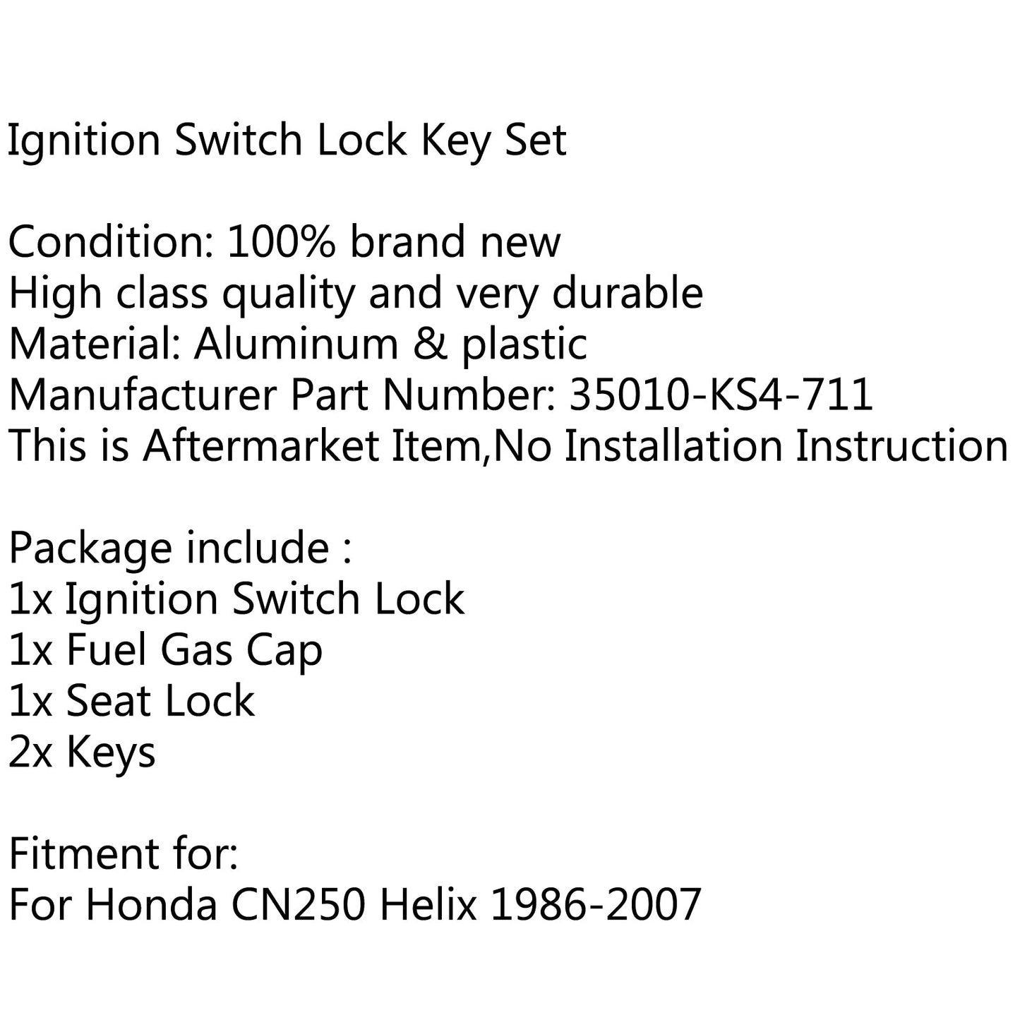 Honda CN250 Helix 1986-2007 Ignition Switch Fuel Gas Cap Cover Key Lock Set