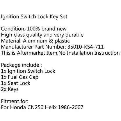 Honda CN250 Helix 1986-2007 Ignition Switch Fuel Gas Cap Cover Key Lock Set
