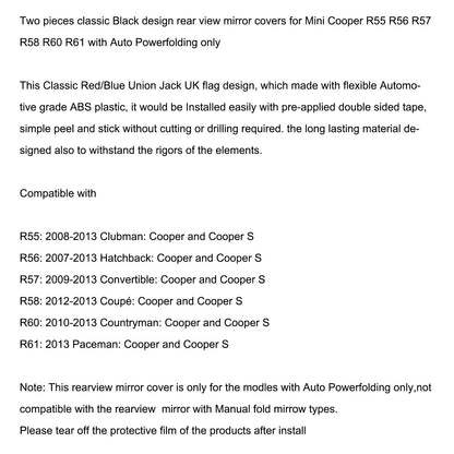 MINI Cooper R55 R56 R57 High Quality 2 x Black Mirror Covers