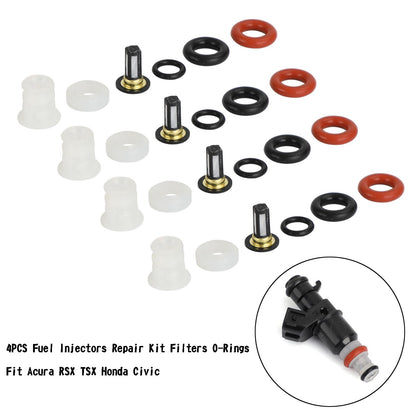 2004-2008 Acura TSX/ 2005-2007 Acura RSX 4PCS Fuel Injectors Repair Kit Filters O-Rings 16450RAAA01 842-12288 842-12287