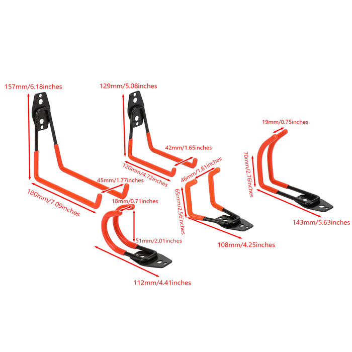Double Wall Mount Garage Organization Tools 5PCS Heavy Duty Storage Hooks
