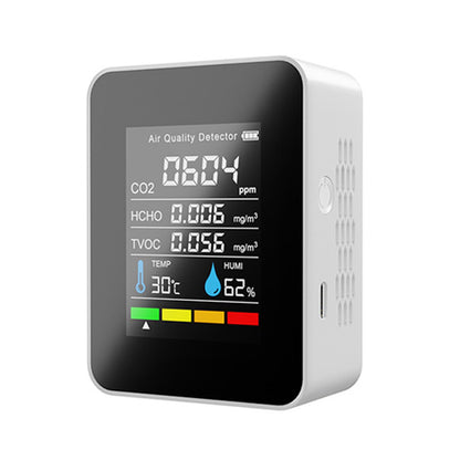 Portable TVOC HCHO CO2 Air Quality Detector Temperature Humidity Tester Monitor, White