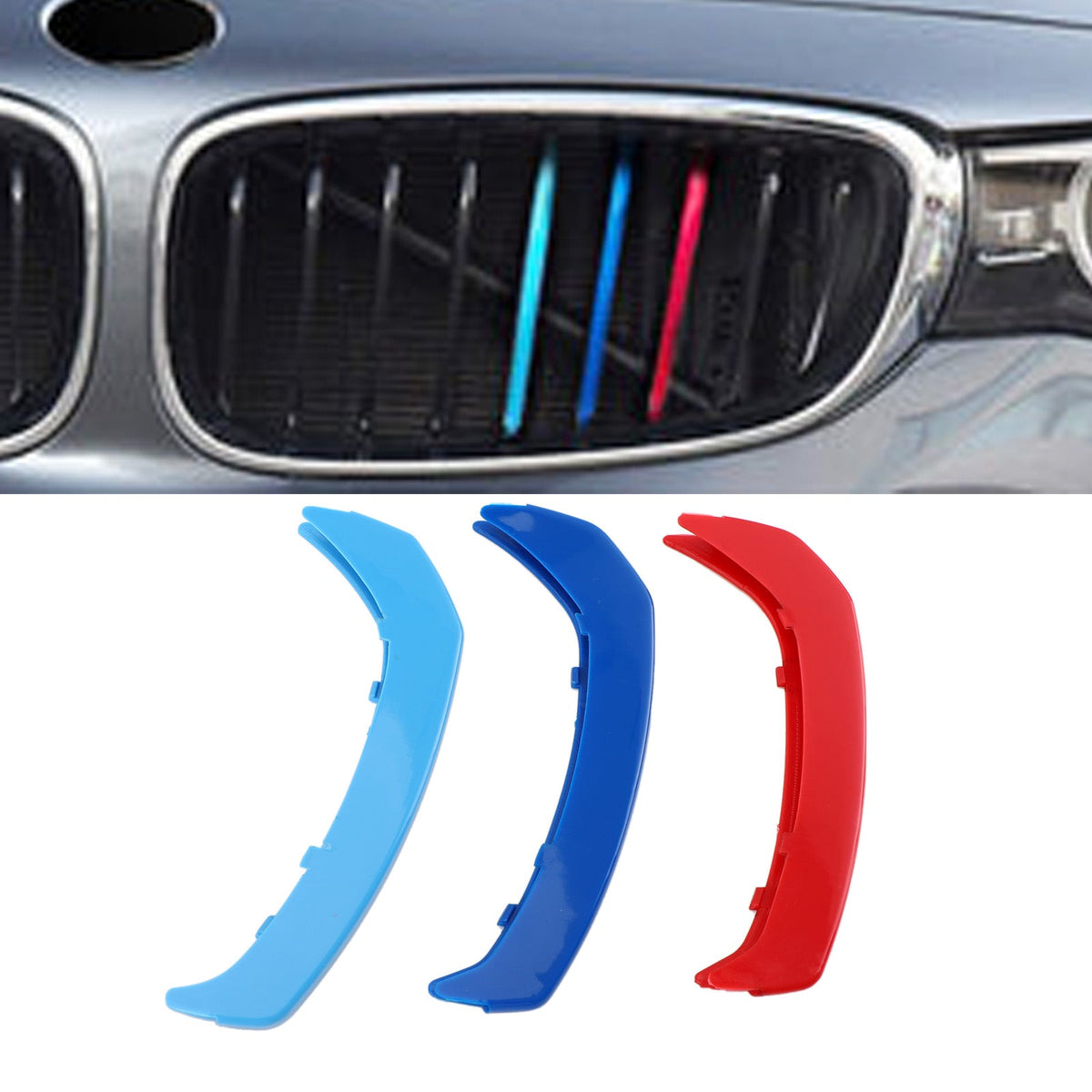BMW GT3 9 Tri-Colour Front Grille Grill Cover Strips Clip Trim Grilles
