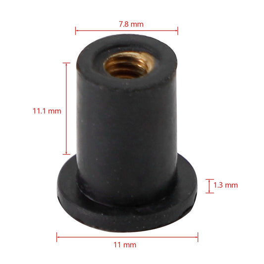 100 X Screen & Fairing Rubber Well Nut M4 Brass Wellnuts 4mm Motorcycle Bike