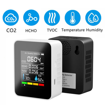 Portable TVOC HCHO CO2 Air Quality Detector Temperature Humidity Tester Monitor, White