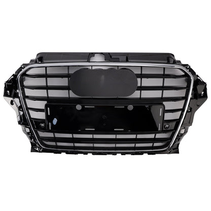 S3 Style Grill For 2013-2016 Audi A3/ A3 Sline/ S3 Front Bumper Chrome Black Mesh Slat Grill