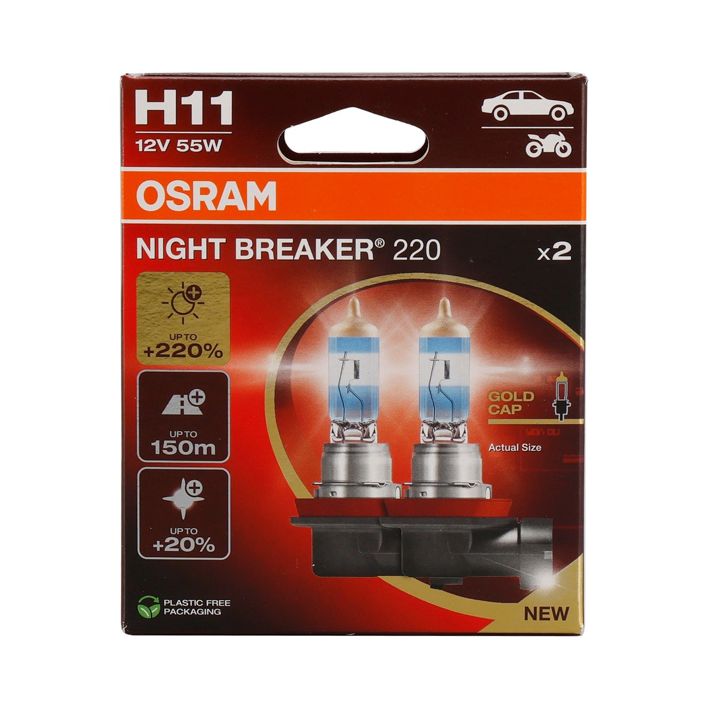 OSRAM 2PCS Car Lamp Night Breaker H11 12V 55W 64211NB220