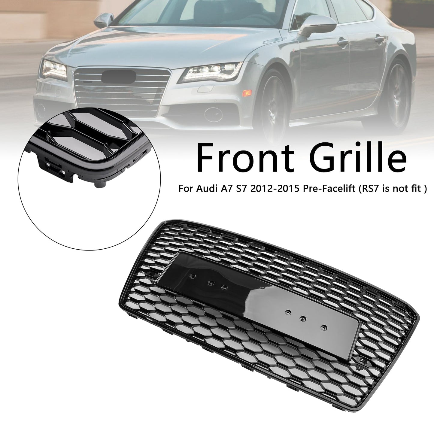 RS7 Style Honeycomb Sport Mesh Hex Grill Grille Fit Audi A7/S7 2010-2015 Black