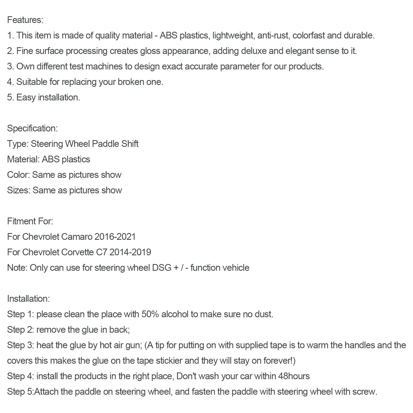 2016-2021 Chevy Camaro Steering Wheel Paddle Shifter Extensions