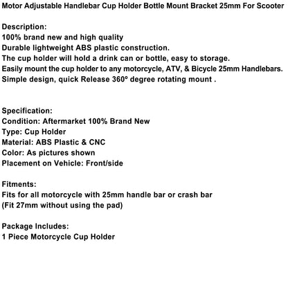 Cup Holder Beverage Water Bottle Cage Mount Handlebar 25mm For Motorbike Titanium