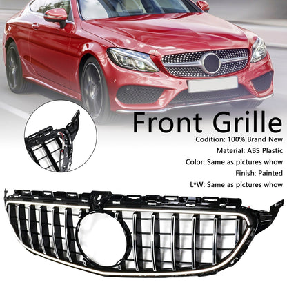 2015-2021 Mercedes Benz C-Class W205 C200 C250 C300 C350 Chrome Front Bumper Grill Grille W/LED