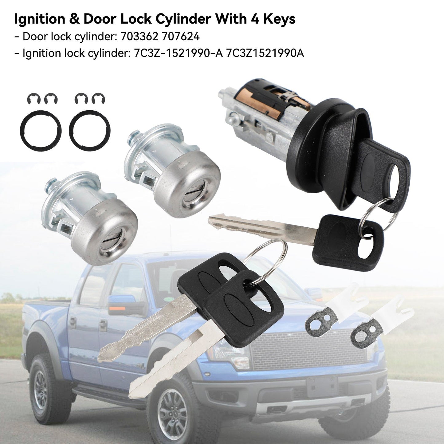 1997-2003 Ford F150 Ignition & Door Lock Cylinder With 4 Keys 703362 7C3Z-1521990-A