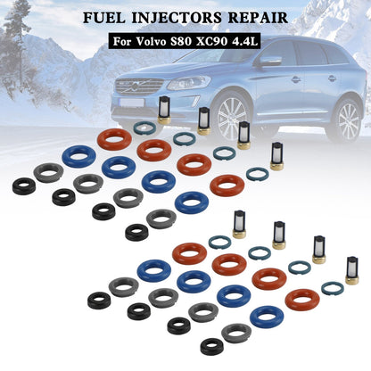 Volvo S80 XC90 4.4L 8PCS Fuel Injectors Repair Seal Kit Filter Cap FJ1073 85212247 1550589