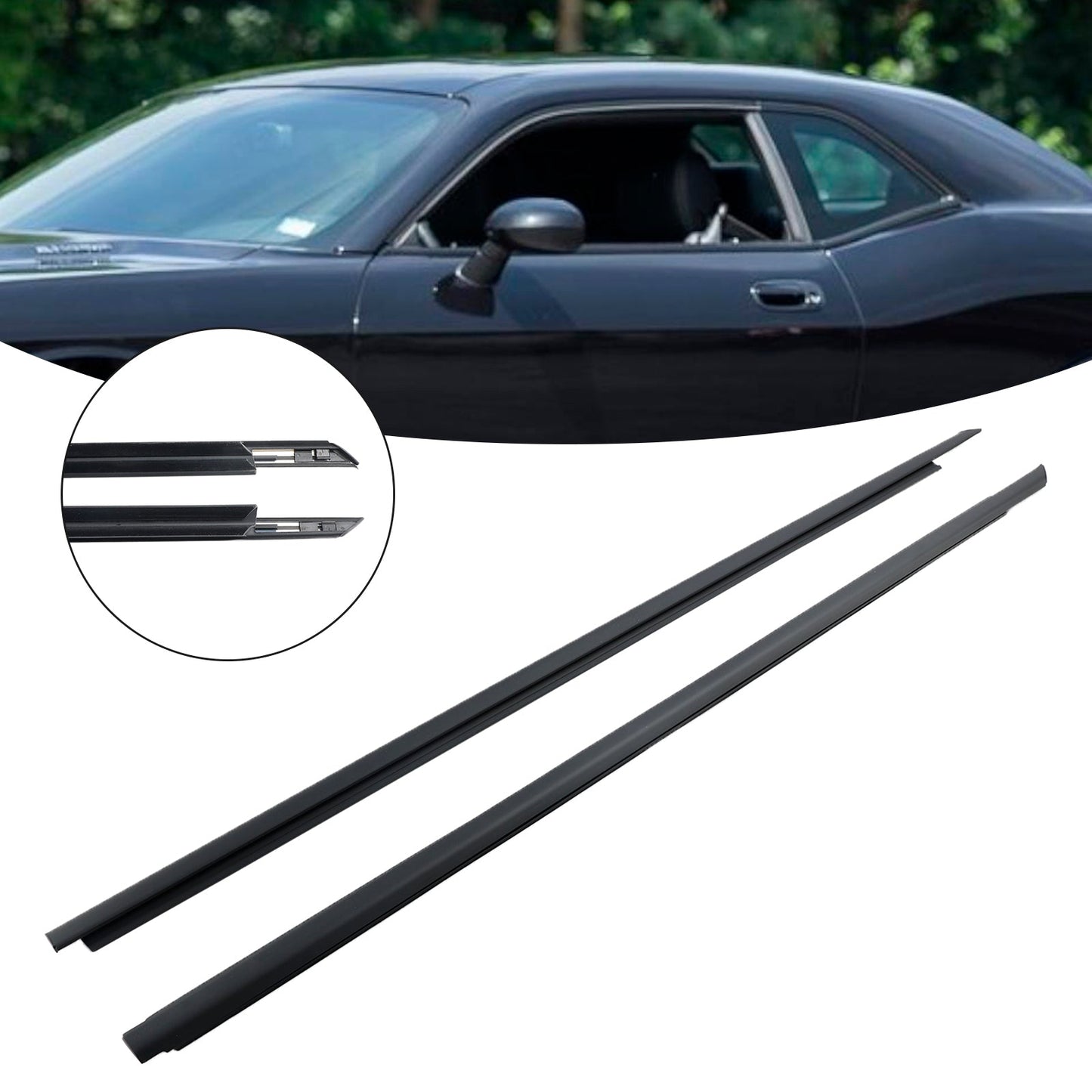 2008-2017 Dodge Challenger 2pcs 55399123AG 55399122AG Front Door Window Belt Weatherstrip
