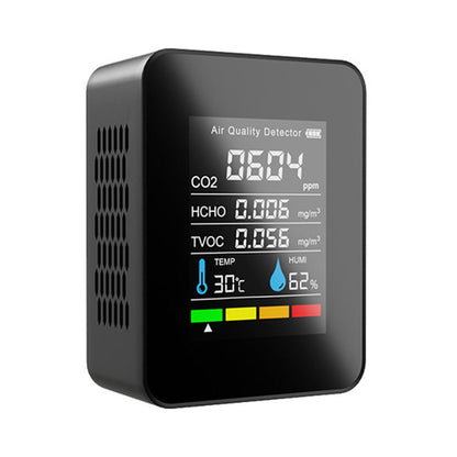 Portable TVOC HCHO CO2 Air Quality Detector Temperature Humidity Tester Monitor, White