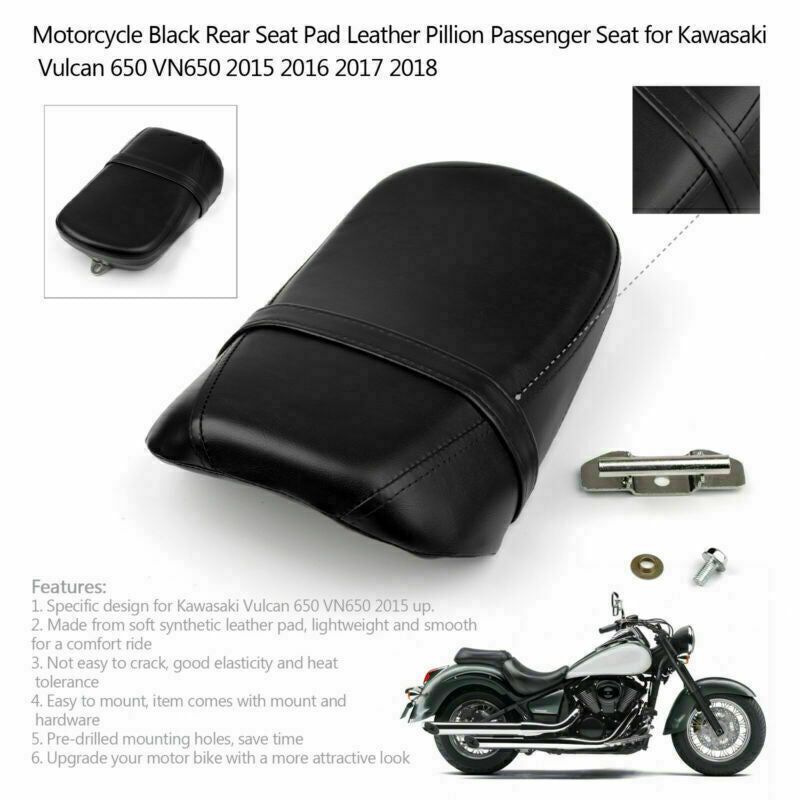 Motorcycle Black Rear Seat Pad Leather Pillion Passenger Seat for Kawasaki Vulcan 650 VN650 2015 2016 2017 2018