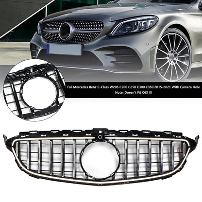 2015-2021 Mercedes Benz C-Class W205 C200 C250 C300 C350 Chrome Front Bumper Grill Grille W/LED