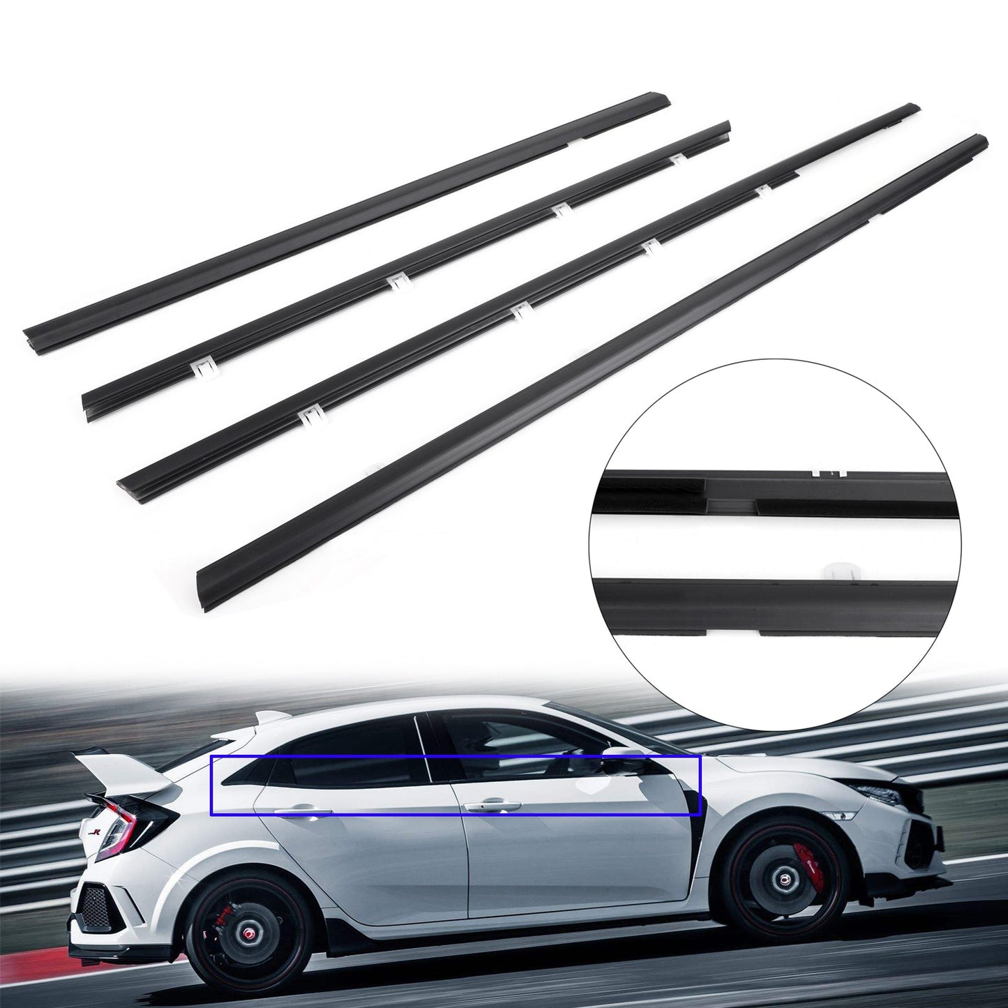 2012-2015 Honda Civic 4pcs Car Weatherstrip Window Moulding Trim Seal Belt 72910TROA01