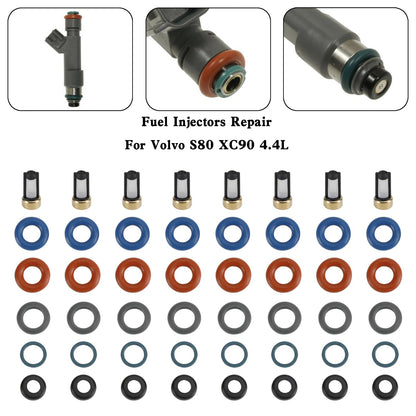 Volvo S80 XC90 4.4L 8PCS Fuel Injectors Repair Seal Kit Filter Cap FJ1073 85212247 1550589