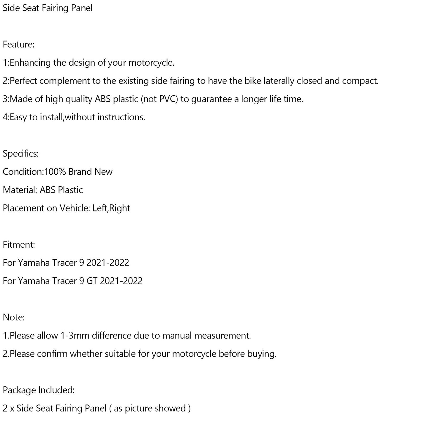 Rear Tail Side Seat Fairing Panel Cowl For Yamaha Tracer 9 GT 2021-2022