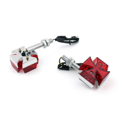 Harley Motorcycle 2PS DC 12-Volt Custom Red Maltese Cross LED Turn Signal Light