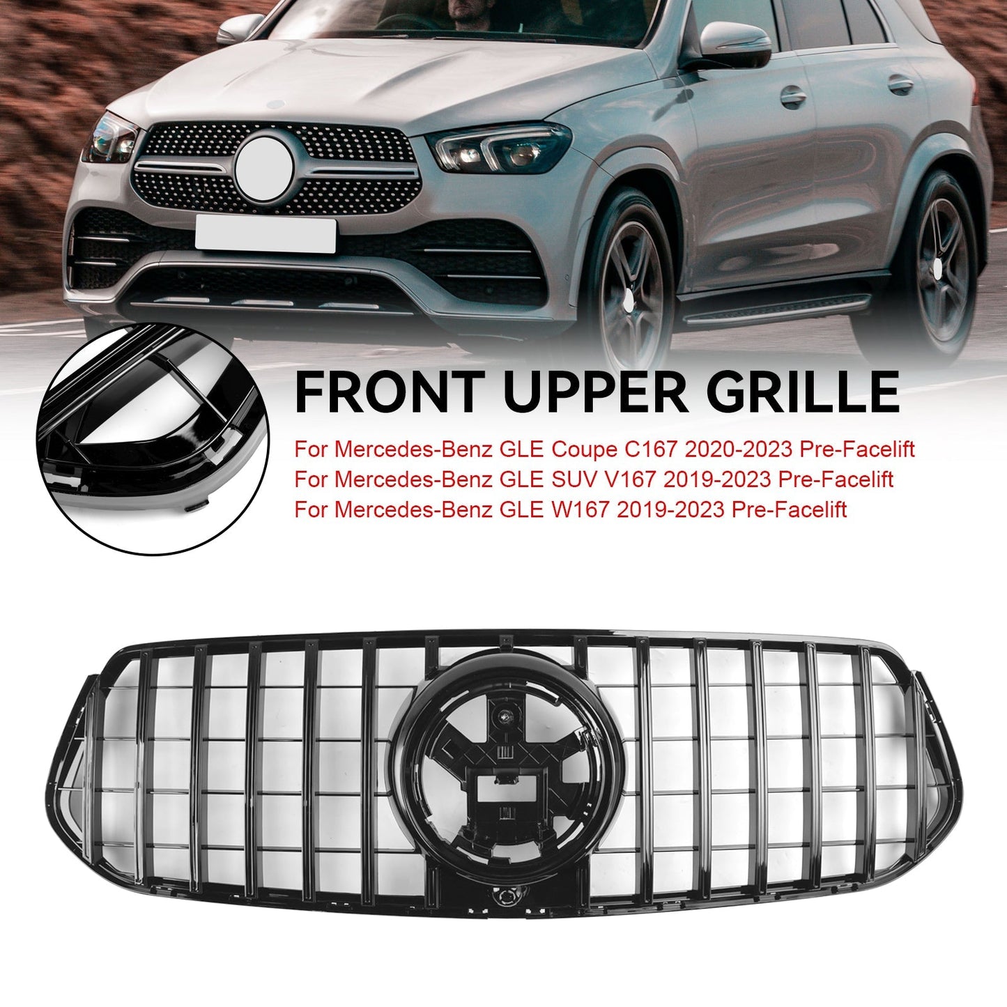 Mercedes-Benz GLE-Class Coupe C167 AMG-Line 2020-2023 Pre-Facelift Front Bumper Grille Gloss Black Grill