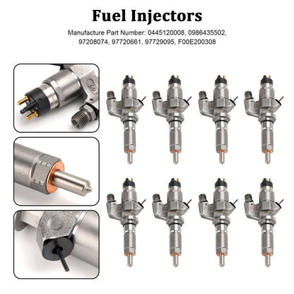 2001-2004.5 GMC Sierra 2500HD 3500HD 6.6L LB7 Duramax Diesel 8PCS Fuel Injectors 0445120008 0986435502 97208074