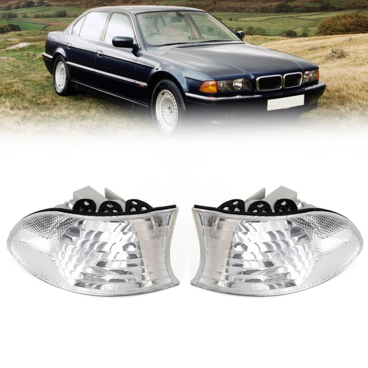 1999-2001 BMW 7-Series E38 White Corner Lights Parking Lamps Pair 63138379107 63138379108