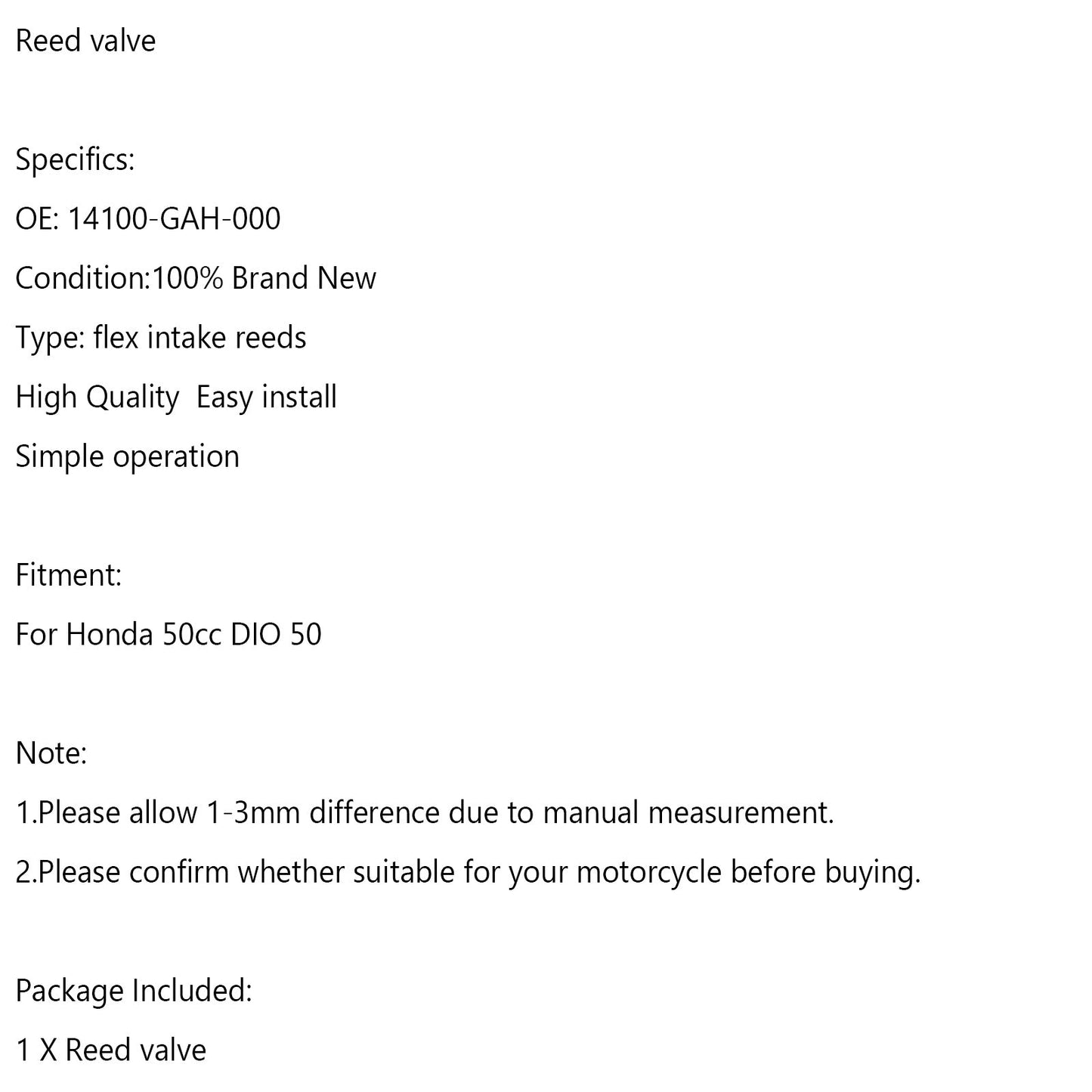 Reed valve For HONDA Genuine DIO SK50 MN AF27 DIO50 LEAD90 14100-GAH-000