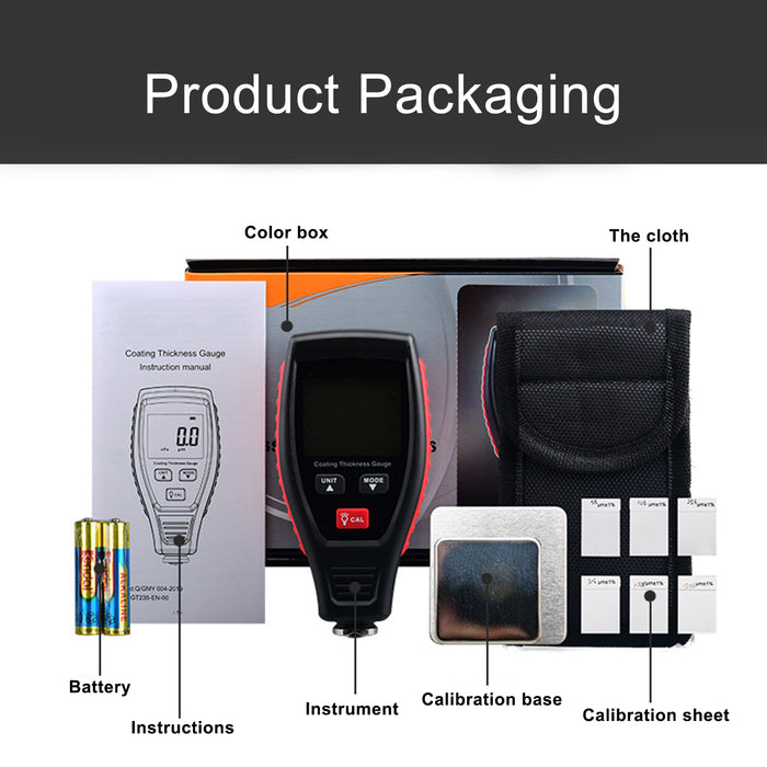 Digital Car Measuring 0-1800um Paint Coating Thickness Tester Depth Gauge Meter